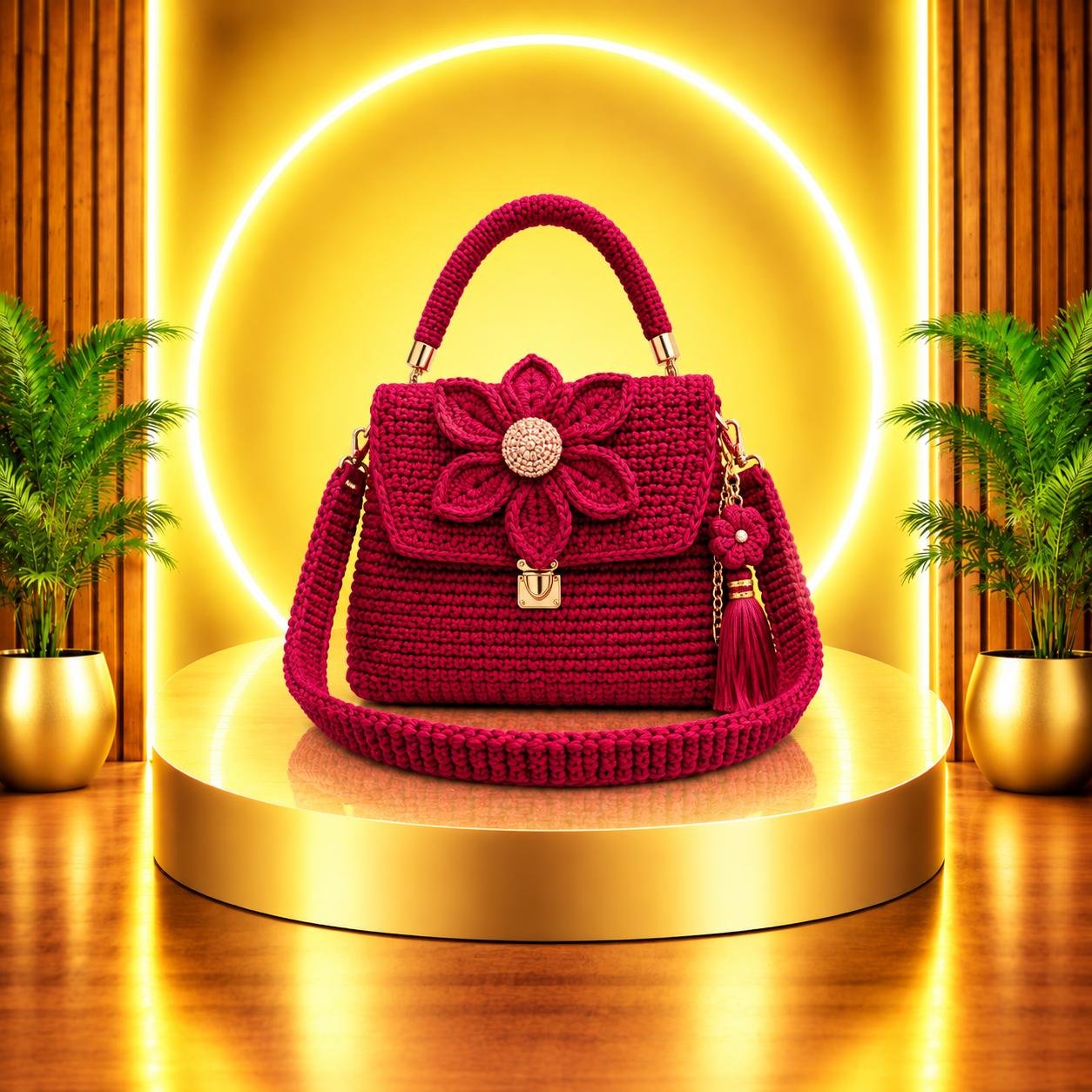 Crimson Flower Handbag
