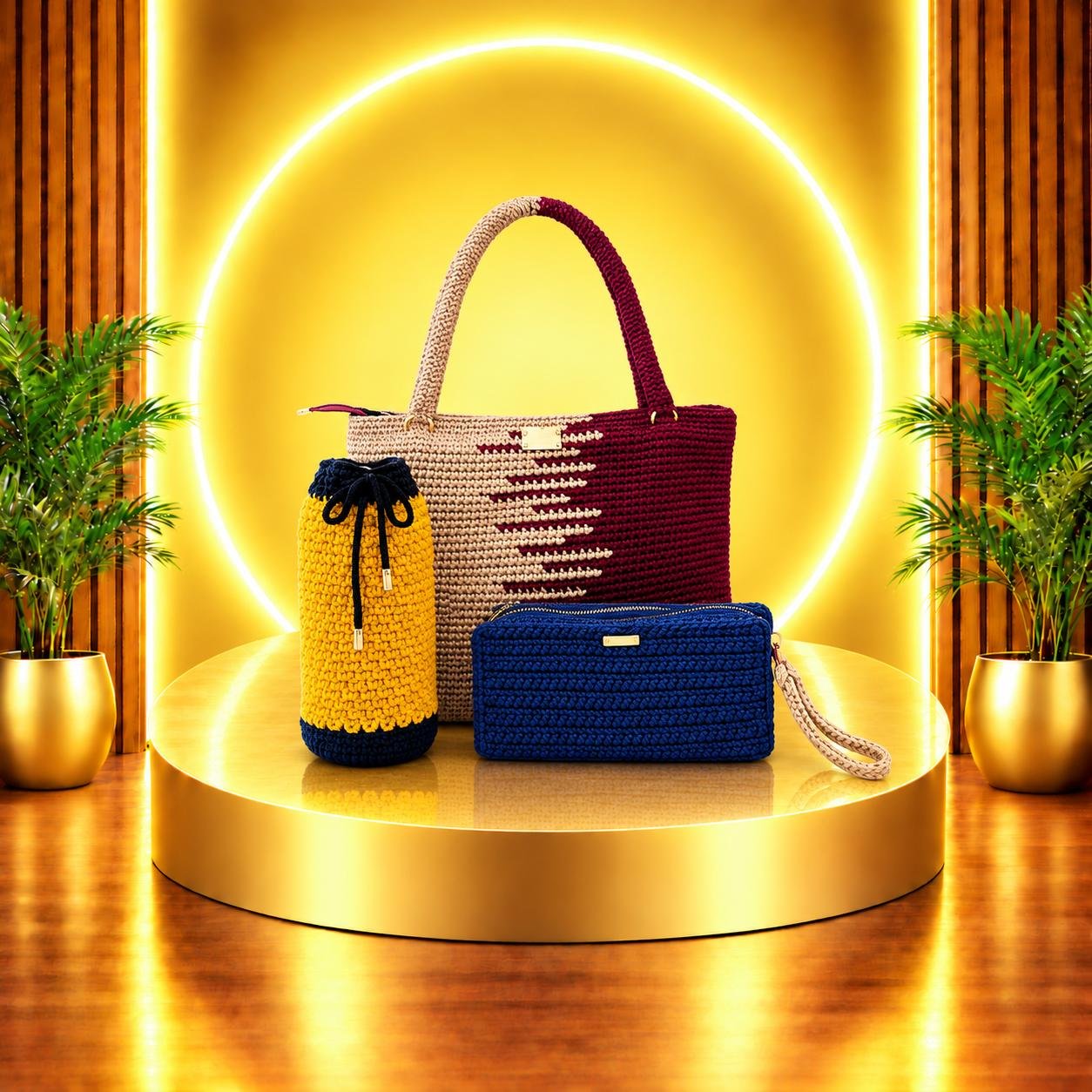 Crochet Bag, Bottle Bag & Purse Set